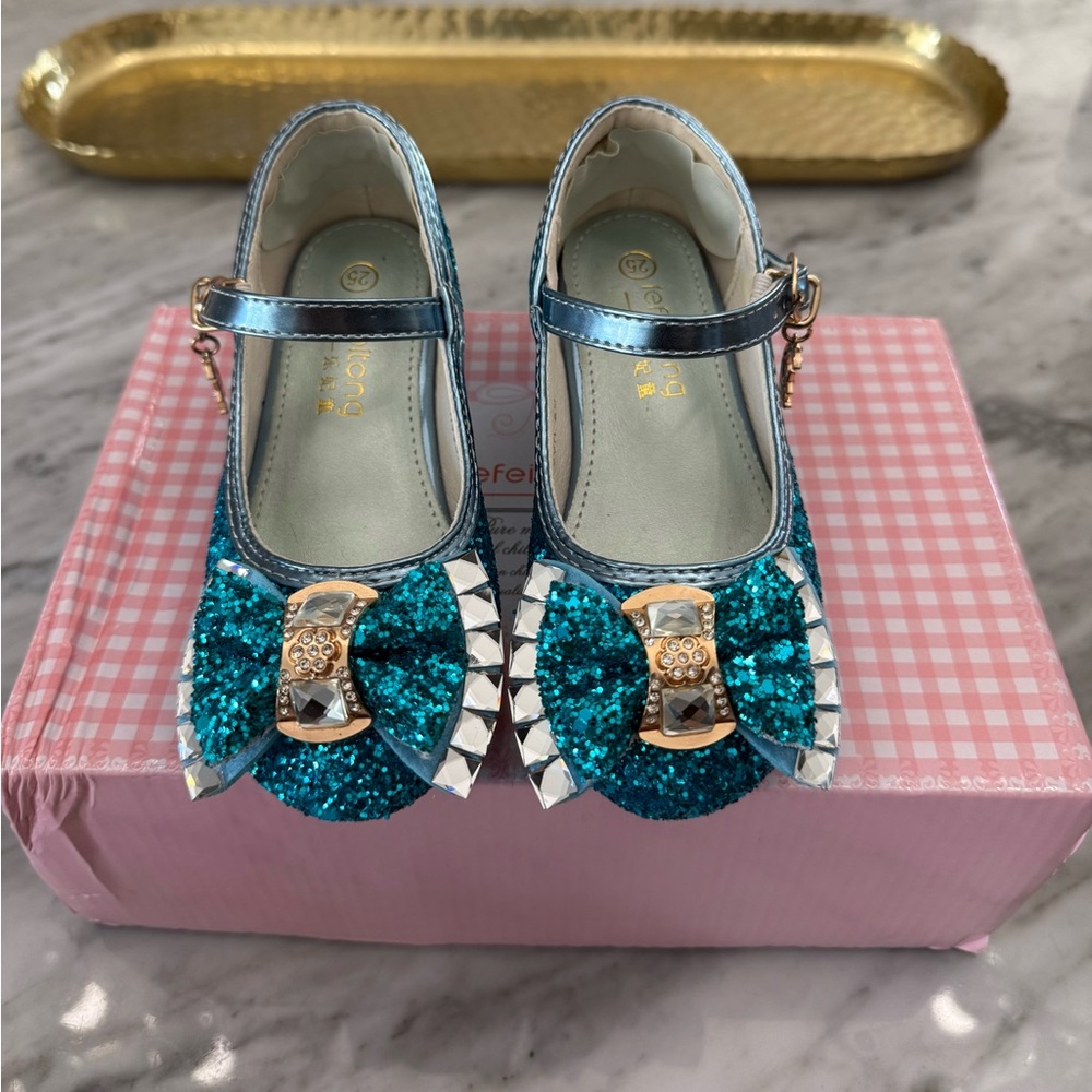 Sparkly Blue Princess Party Toddler girl shoes. Frozen/Elsa/Jasmine